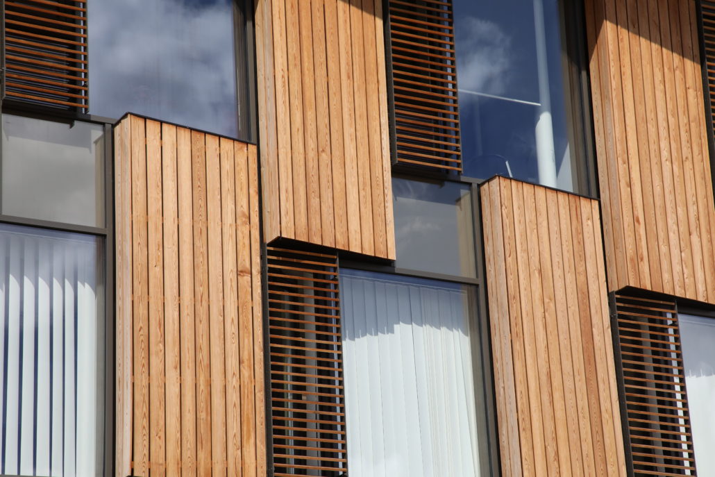 Timber louvre panels on a façade